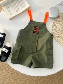 Baby Unisex Casual Comfortable Versatile Cute Contrast Color Cargo Pocket Romper - Multicolor - View 7