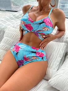Swim Lushoire Ensemble de bikini sexy à motif floral et ajouré pour femmes, plage d'été - Multicolore - Voir 8