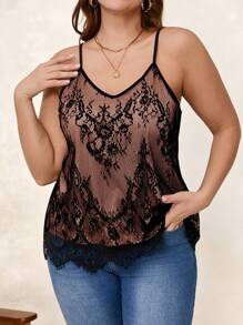 SHEIN Clasi 大码优雅蕾丝吊带背心，夏季 - 粉色 - 查看 4