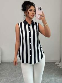 Selianne Digital Print Sleeveless Casual Loose Shirt For Commuting