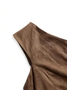 TSS Designer Mocha Brown Suede Asymmetric Top Long Peplum Boho Vacation Top - Mocha Brown - View 7