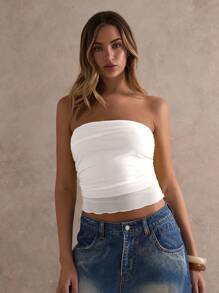 Glamine 白色褶皱露背透视上衣，夏季上衣，基本款，约会之夜，白色，露肩上衣，白色露肩上衣，夏季，白色抹胸