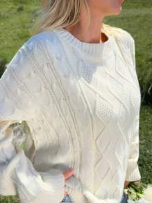 EURMUSE Pull décontracté à col rond avec tricot torsadé - Nude - Voir 6