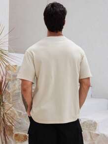 DAZY Camiseta de color crema con estampado de caballo y letras para hombres en verano