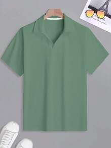 Manfinity Homme Men's Plain Color Short Sleeve Polo Shirts,Sage Green,Summer,Casual,Vacation,Everyday Wear Collar Polo Shirt For Men - Mint Green - View 3