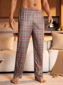 Manfinity Underwear&Sleepwear Basics Pantalones de pijama casuales cómodos con cintura elástica a cuadros para hombres, para primavera/verano