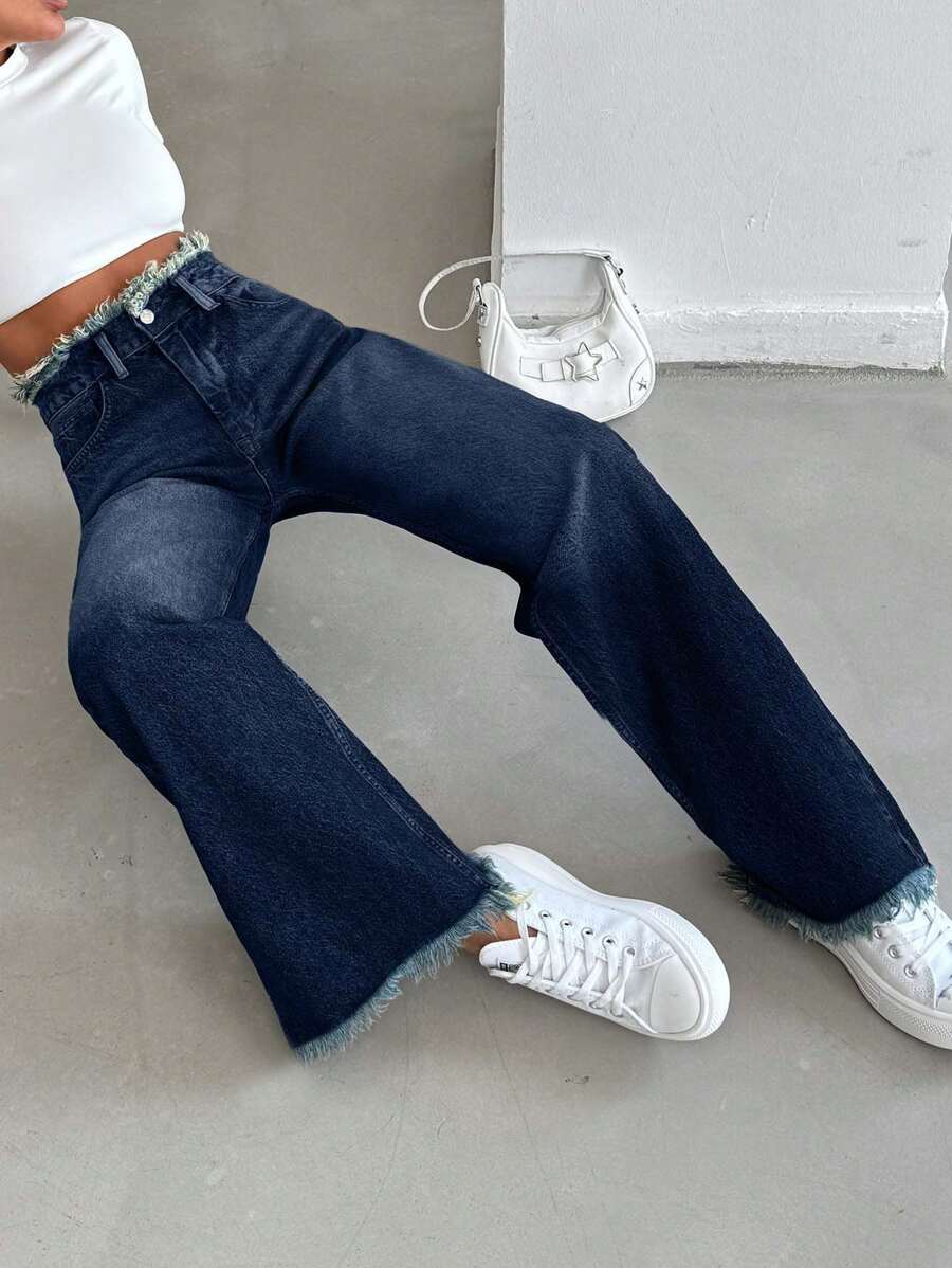 EURMUSE HIGH WAIST STRAIGHT VINTAGE BLUE JEAN - Dark Wash - View 1