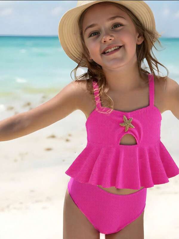 SHEIN Maillot de bain deux pièces blanc unicolore simple pour fille