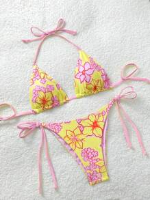 Soleia Set de 2 piezas Bikini estampado floral con nudo delantero para mujer, para vacaciones - Multicolor - Ver 6