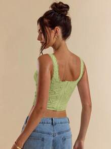 SHEIN BAE White Floral Embroidered Tank Top, Women's Sleeveless Bodysuit, Spring/Summer - Mint Green - View 2