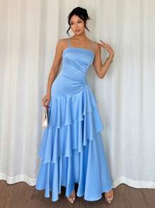 Chiquease Elegant High-Waisted Strap Maxi Dress, Chic And Sophisticated French Style - Blue - View 4