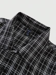 ROMWE MEN Street Life 男士美式街头风格图形短袖衬衫，夏季英伦天使儿童印花格子图案特别衬衫 - 黑色 - 查看 7