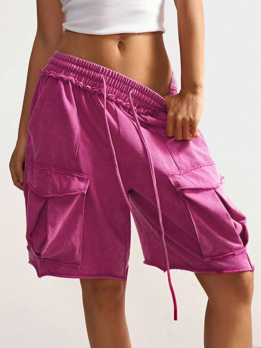 Bohemela 波西米亚风休闲度假女式纯色阔腿工装短裤 - 粉色 - 查看 1
