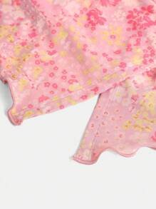 SHEIN Girlism Tween 女童休闲碎花不对称下摆修身吊带背心，舒适简约 - 粉色 - 查看 3