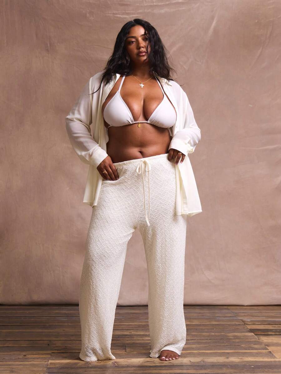 MUSERA 加大码纹理系带阔腿裤假日泳装性感浪漫优雅秋冬秋季