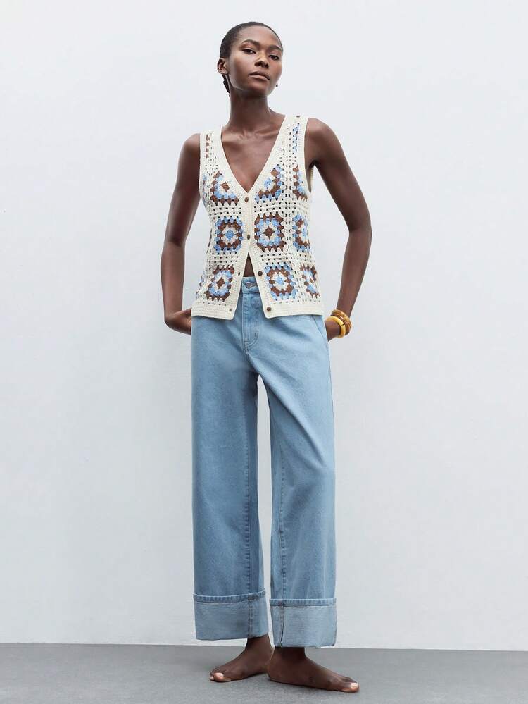 SHEIN Maija Damen Herbst Lässig Jeans mit niedriger Taille und weitem Bein, vielseitig einsetzbar für urbanen Pendlerverkehr, Geschäft, Lässig-Wear, Büro, Party