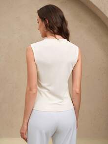 EMERY ROSE 女士优雅休闲度假网眼拼接吊带背心 - 杏色 - 查看 2