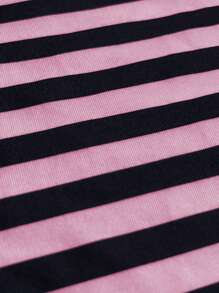 INAWLY Striped One Shoulder Long Sleeve T-Shirt, Asymmetrical Slim Fit Undershirt Fall Cloth For Women