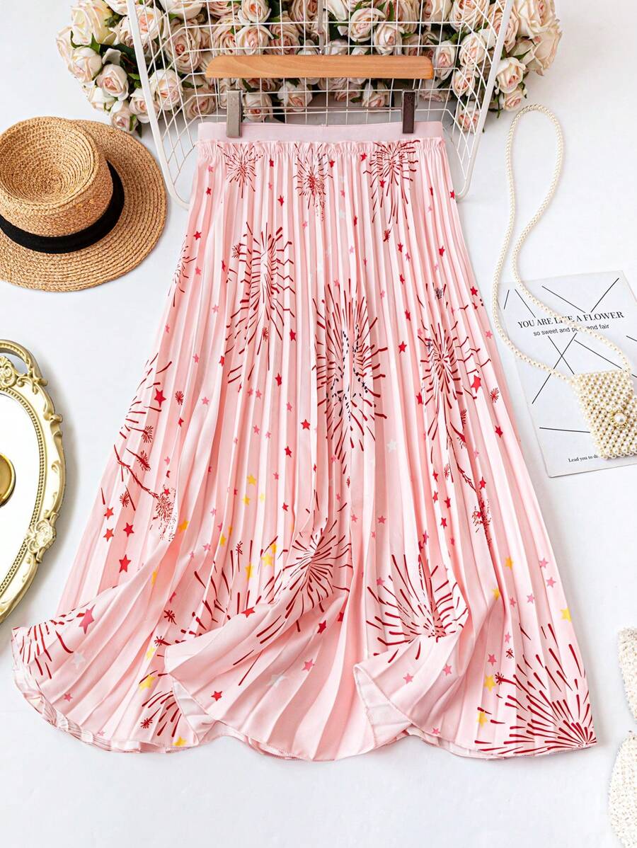 DreamSkyne 女士节日烟花印花百褶裙