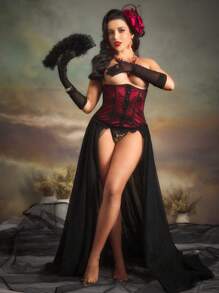 PinupPomp 1 件女士花卉蕾丝腰带 - 黑色 - 查看 4