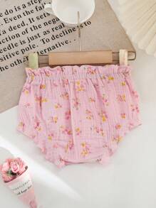 Baby Girls' 2-5T Pink Cute Floral Print Shorts, Comfortable Triangle Leggings, Summer - Pink - View 2