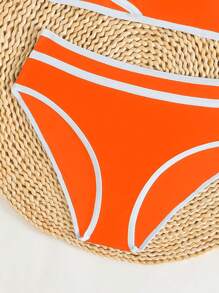 Conjunto de bikini minimalista de 2 piezas con doble tira, en colores blanco y negro, adecuado para nadar y la playa - Naranja - Ver 5