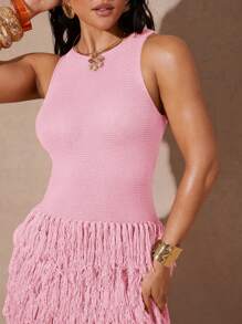 女士纯色毛衣裙，夏季时尚 - 珊瑚粉 - 查看 3