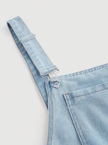 SHEIN CURVE+ Plus Size Women Pocket Distressed Wide Leg Loose Casual Versatile Denim Jumpsuit - Light Wash - View 4
