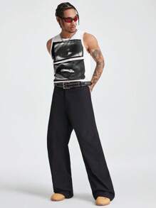 AXEPEAK Men's Casual Mouth & Glasses Graphic Tank Top, Streetwear Style For Summer