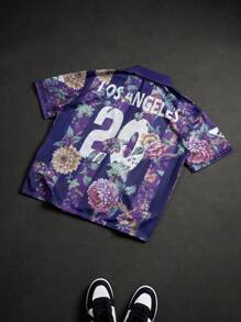 Manfinity Sporsity Men's Vintage Fashion Casual Sports Flower Print Polo Shirt , Los Angeles Shirt ,
