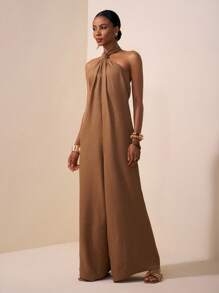 Zivah 2025夏季新款音乐节复活节母亲节婚礼季出席生日派对日常休闲度假邮轮海滩日光浴优雅宽松露背连体裤，红棕色