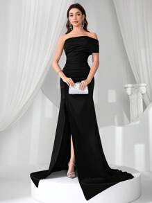 Coutiva Váy dạ hội trang trọng cổ bất đối xứng dành cho nữ (Phong cách bền chắc), Trang phục thường ngày dài mùa hè dành cho nữ, Váy dạ hội sang trọng dự tiệc sinh nhật dành cho nữ vào mùa thu - màu đen - Xem 4