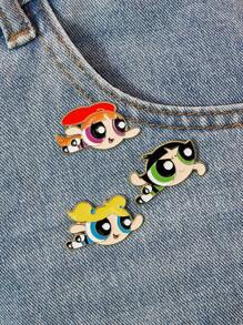THE POWERPUFF GIRLS X SHEIN 3 buc/set broșă emailată cu model de floare, bule, picior de cocos, accesorii insignă metalică delicată creativă cu personaj de desene animate - Multicolor - Vizualizare 4