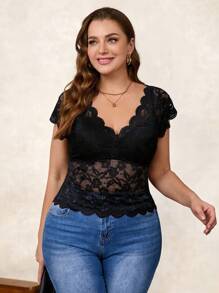 Chikora Áo sơ mi không tay ren đen lãng mạn cỡ lớn cho nữ, đơn giản, vừa vặn thanh lịch, vải ren co giãn, ngày lễ tình nhân, trang phục nghỉ lễ cho phụ nữ, quần áo ngày lễ tình nhân, trái tim, người yêu, áo đi chơi cho phụ nữ, trang phục công sở thường ngày cho phụ nữ, mùa hè, áo dễ thương, quần áo cổ điển cho phụ nữ, văn phòng - màu đen - Xem 6