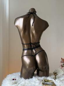 Aloruh Women's Sexy Lace Halter Backless Bodysuits, Black - Black - View 2