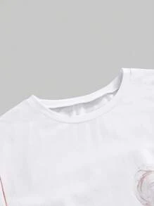 ROMWE J-Fashion Women's Y2K Vintage Grunge Angel Ribbon Tie Skeleton Print Oversized T-Shirt - White - View 3