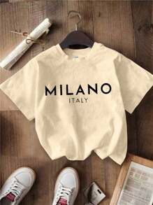 SHEIN 年轻女孩休闲简约英文字母印花圆领短袖T恤，适合夏季