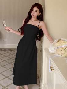DAZY Vestido de fiesta de mujer con tirantes negros de unicolor
