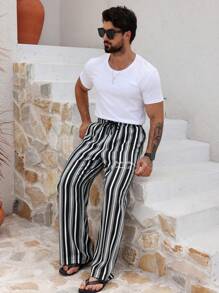 DAZY Men's Striped & Letter Print Pants, Spring & Summer - Multicolor - View 4