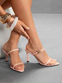 CUCCOO SZL 女士时尚金属链装饰高跟凉鞋，适合派对穿着 - 粉色 - 查看 6