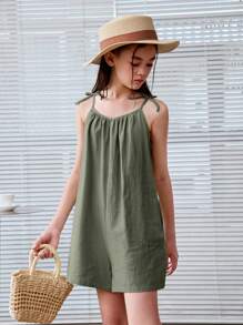 SHEIN Lässiger, einfarbiger, gewebter Camisole-Jumpsuit-Romper für Tween-Mädchen