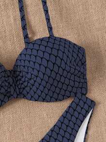 Swim Lushoire Women Textured Beach Vacation Two Pieces Bikini Set Set, Bustier Bikini For Summer