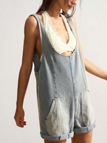 Bohemela Boho Woven Striped Denim Romper For Women, Back To School, Vintage, Western Wear Women - Light Wash - View 5