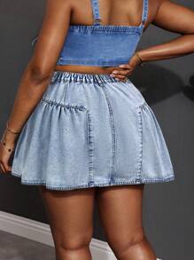 Slaydiva Minifalda vaquera de talla grande, azul línea A suelta y sexy