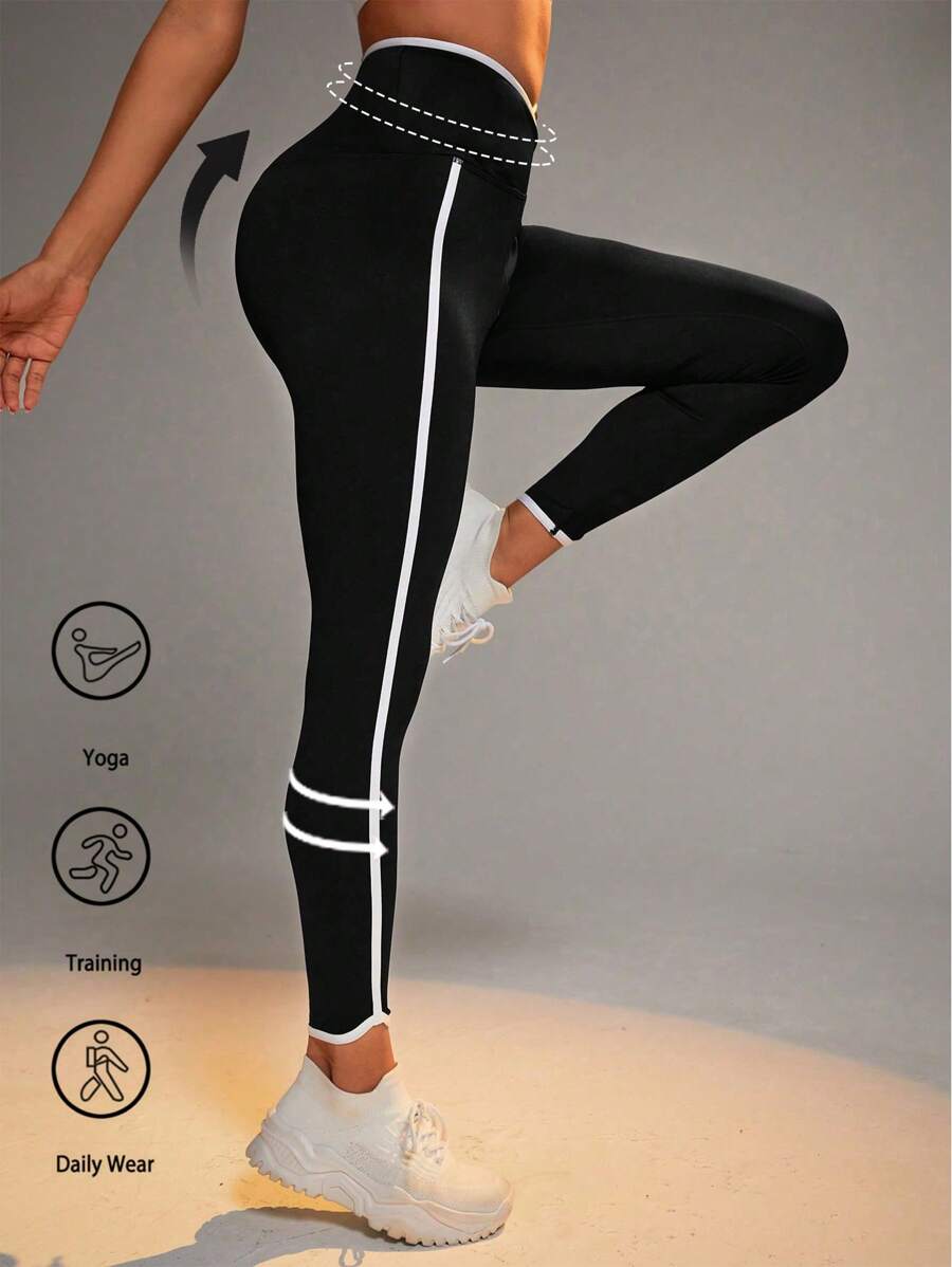 Easithlete 撞色滾邊運動打底褲 - 黑色 - 查看 1