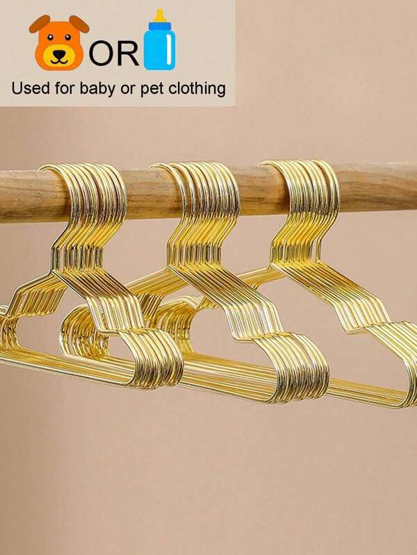 SHEIN 10pcs/Set Hangers, Gold Mini Hangers, Metal Small Hangers, Teddy Dogs, Cats, Puppets, Dolls, Pet Store Clothes Support