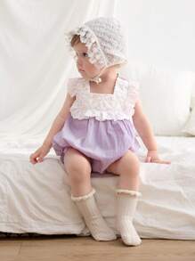 Cozy Pixies Baby Girl Polka Dot Pattern Ruffle Trim Square Neck Short Sleeve Bodysuit - Apricot - View 4