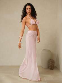 Swim Oasis Elegant Summer Vacation Sequin 3D Floral Decor Ladies Swimwear Set - Baby Pink - View 1