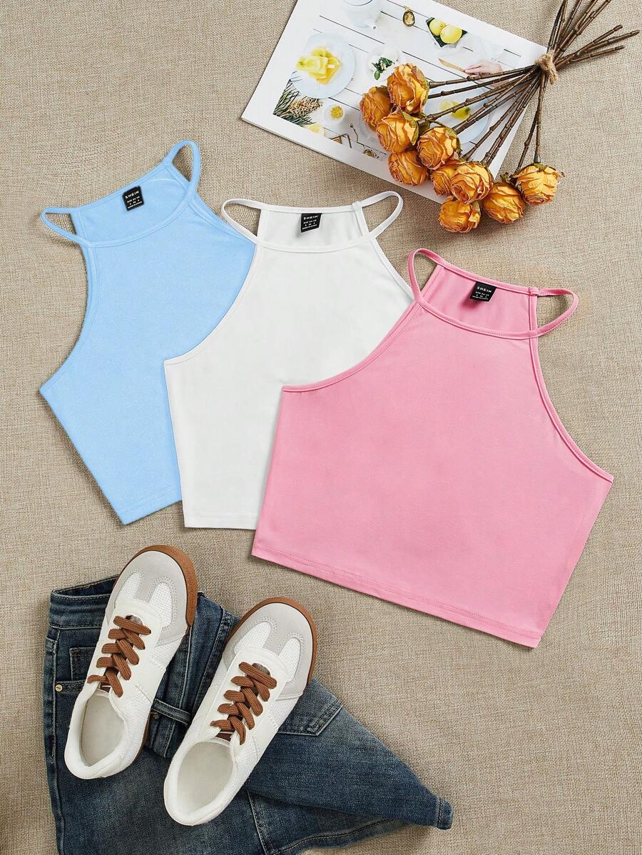 SHEIN EZwear 3件套女士休闲背心,适合夏季穿着 - 彩色 - 查看 1