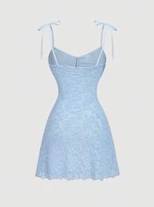 SHEIN MOD Ruched Bust Tie-Front Adjustable Shoulder Strap Waist-Cinched A-Line Floral Pattern Apricot Dress Vacation Dress,Club Outfits Women Sexy - Blue - View 2